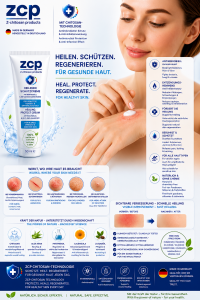 ZCP Healing Protection Cream mit Chitosan-Technologie – antimikrobielle und entzündungshemmende Hautschutzcreme für Verbrennungen, Schnitte, Abschürfungen, Hautreizungen und Rötungen.
